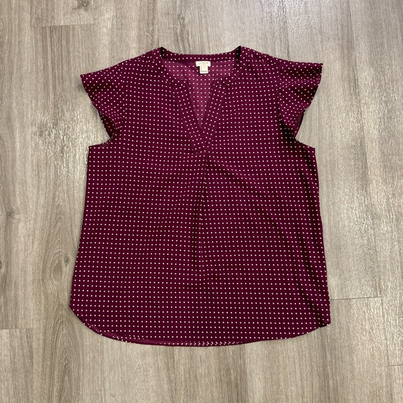 J. Crew Tops - J. Crew Blouse Women Size 12 Purple Polka Dot V-Neck Flutter Cap Sleeve Shirt